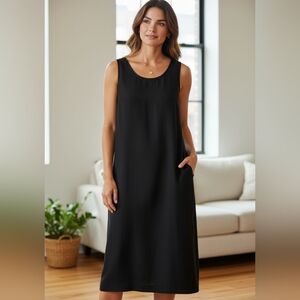 Vintage Black Scoop Neck Sleeveless Minimalist Pullover Maxi Dress sz 20